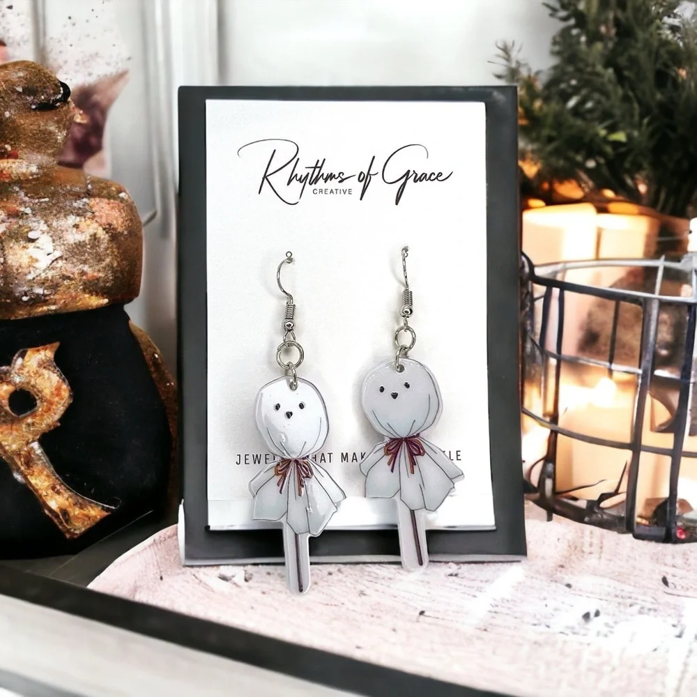 Brand New SET OF TWO Retro Ghost Earrings - Halloween Jewelry, Handmade
